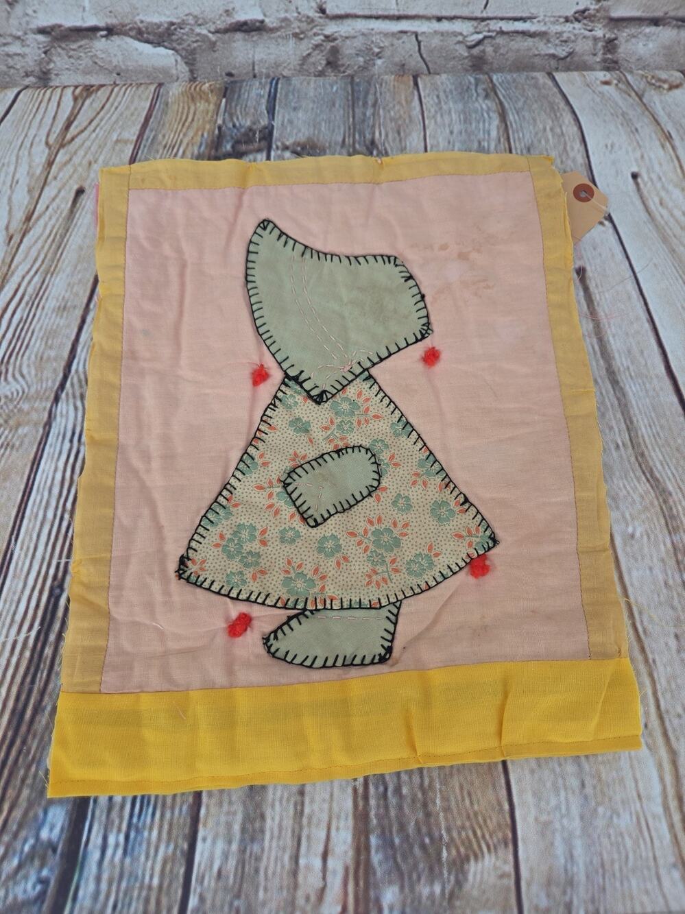 Vintage Cutter Quilt Piece 10” x 12” Sunbonnet Sue & Overall Sam Green Dress